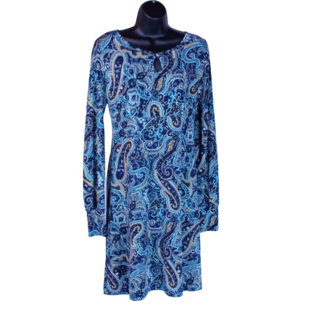 MAX NAVY & TURQUOISE PAISLEY PRINT DRESS